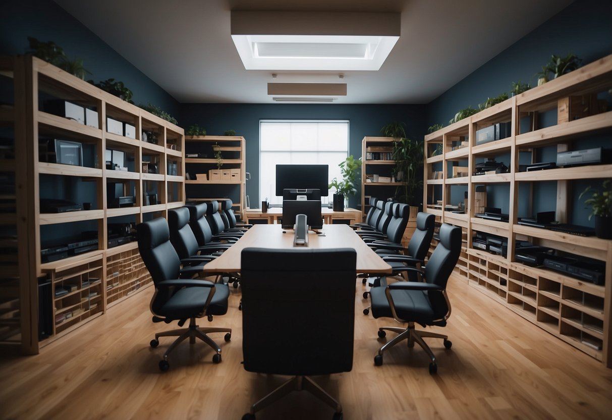 A room with self-adjusting chairs and desks, shelves that move to accommodate items, and tables that expand or retract based on the user's needs