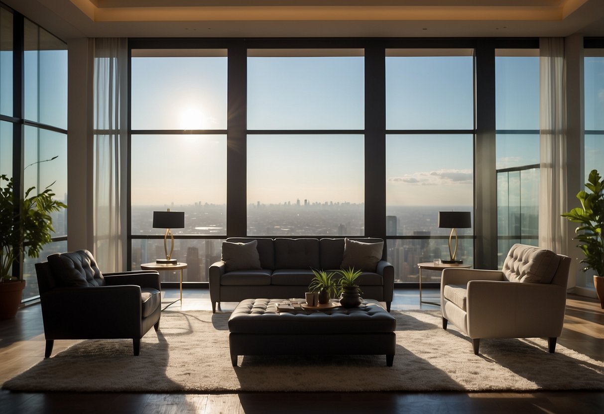 A room with various furniture silhouettes against a plain backdrop