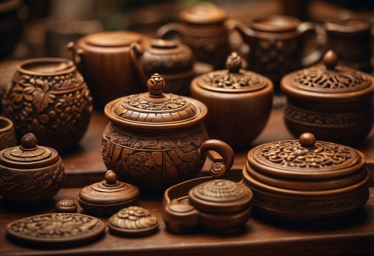 A person finds a hidden treasure trove of Java Teak furniture, with rich, warm wood tones and intricate carvings