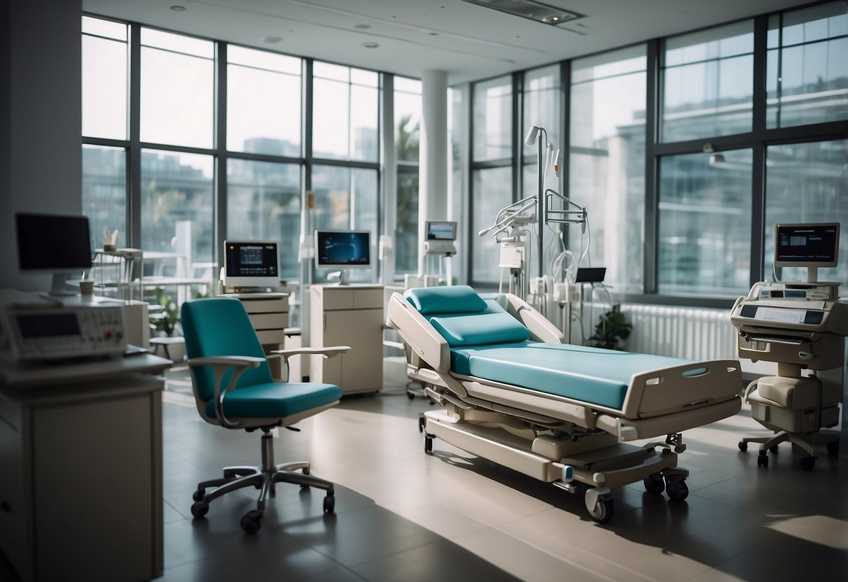 Hospital furniture suppliers display their products in a showroom, with various medical equipment and furniture arranged neatly for easy viewing