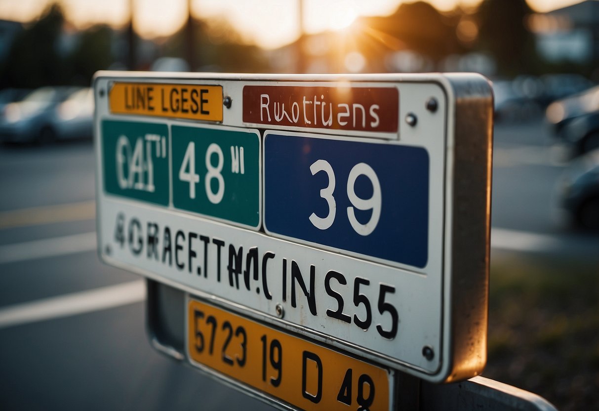 A sign displaying various license plate regulations and options