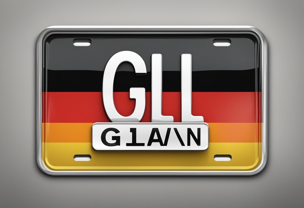 A German license plate with the letters "GL" against a background of the German flag