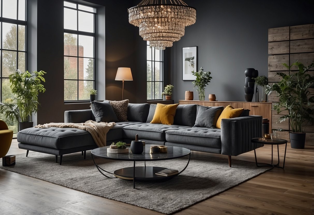 A modern living room with sleek furniture and stylish decor, showcasing the latest offers from the OK Furniture catalogue