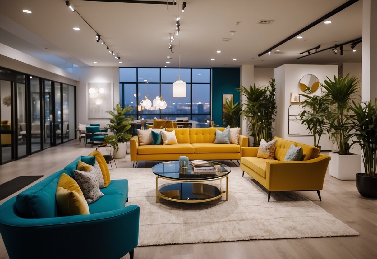 A modern furniture showroom at Nova Furniture Sims Drive, with sleek designs and vibrant colors