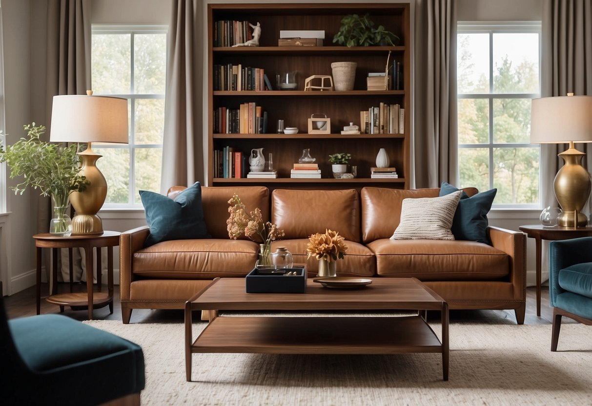 A cozy living room with a sleek American walnut coffee table, matching bookshelves, and a comfortable armchair. The warm wood tones and clean lines exude timeless elegance