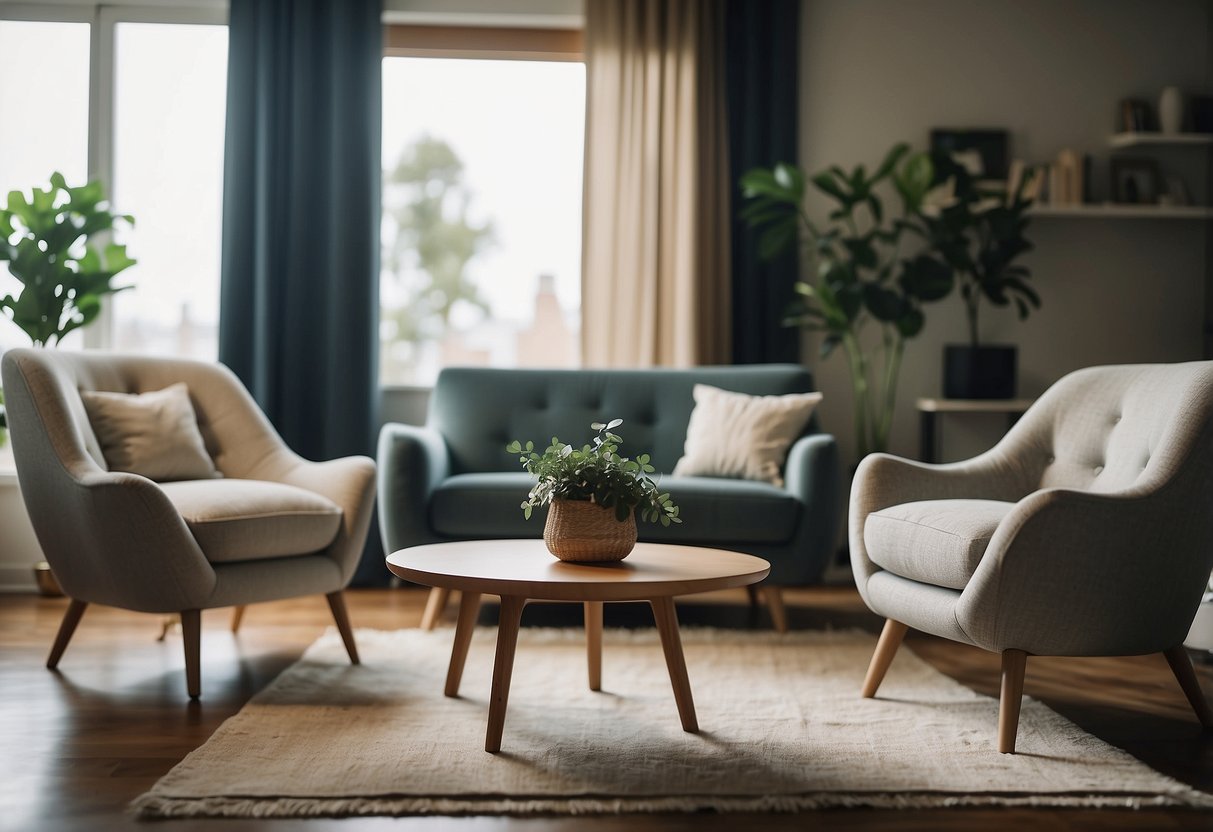 A cozy living room with two modern chairs and a small table