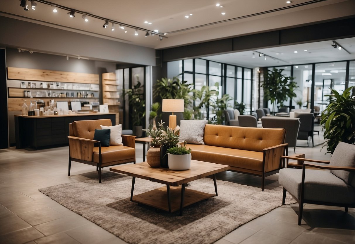 A welcoming showroom with modern furniture displays and friendly staff assisting customers
