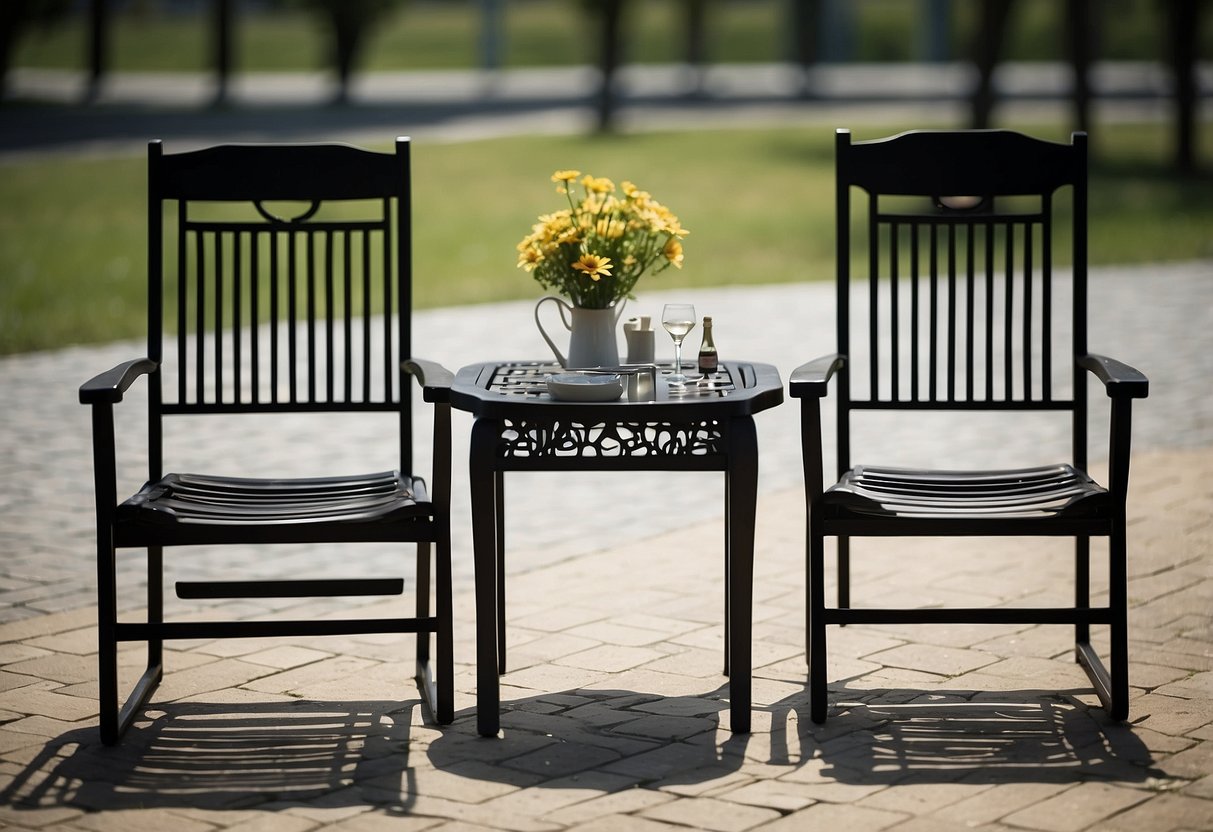 Two chairs positioned facing each other, with a small table in between