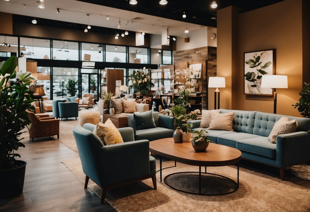 A warm, inviting furniture showroom with cozy displays and friendly staff at Customer Care home furniture store