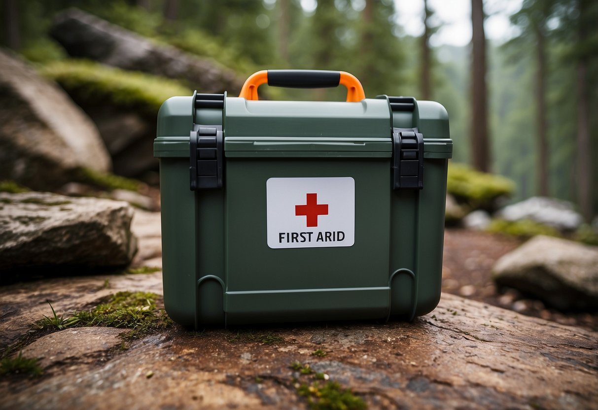 A sturdy, weatherproof container holds essential first aid items for camping. Label each item and check expiration dates regularly. Keep the kit in a cool, dry place accessible in case of emergencies