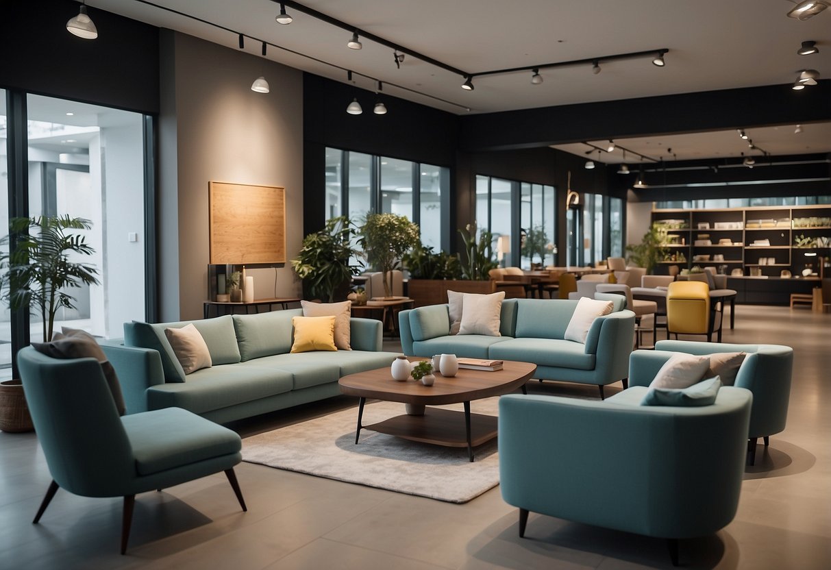 A spacious showroom with modern furniture arranged in stylish displays at NTUC Xtra