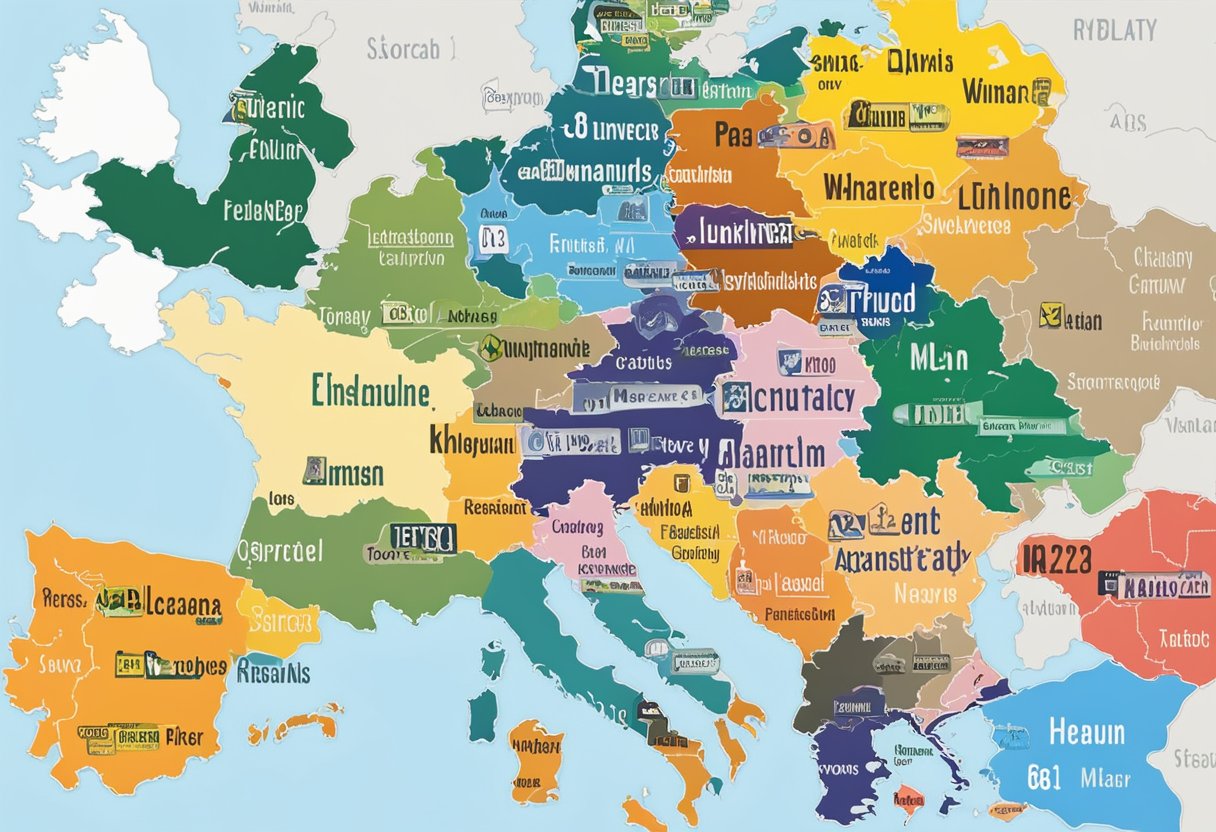 A map of Germany with various car license plates representing different regions