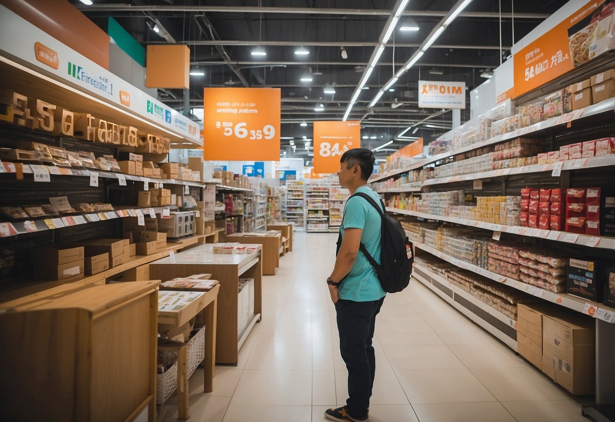 A customer browses through a wide selection of furniture at NTUC FairPrice Xtra, examining the various styles and designs on display