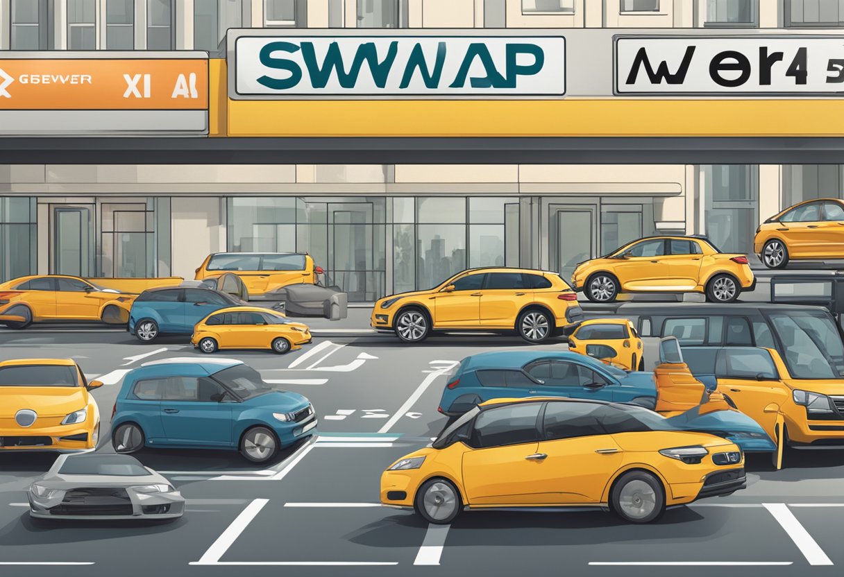 A German license plate with "SWA" prominently displayed, surrounded by other vehicles in a busy urban setting