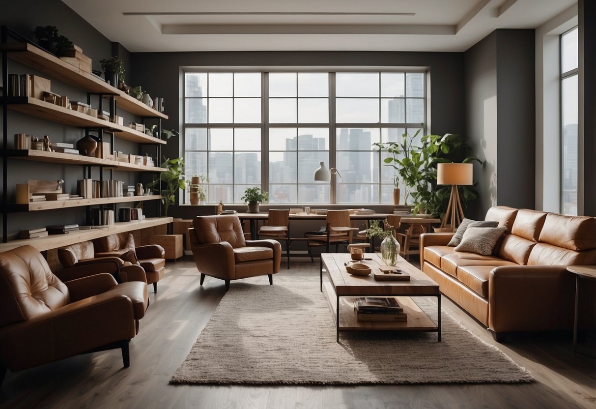 A room with Blafink furniture, arranged for optimal use and comfort. Shelves, tables, and chairs are strategically placed with a sense of organization and style