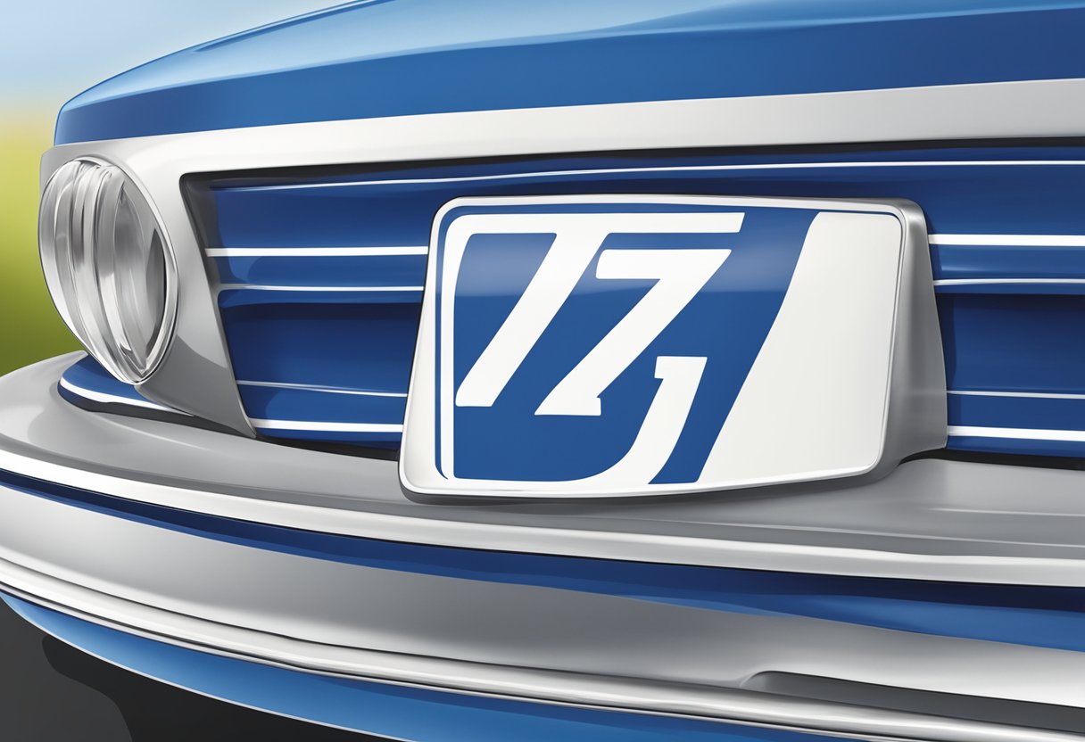 A blue and white "kennzeichen dz" license plate on a car's bumper