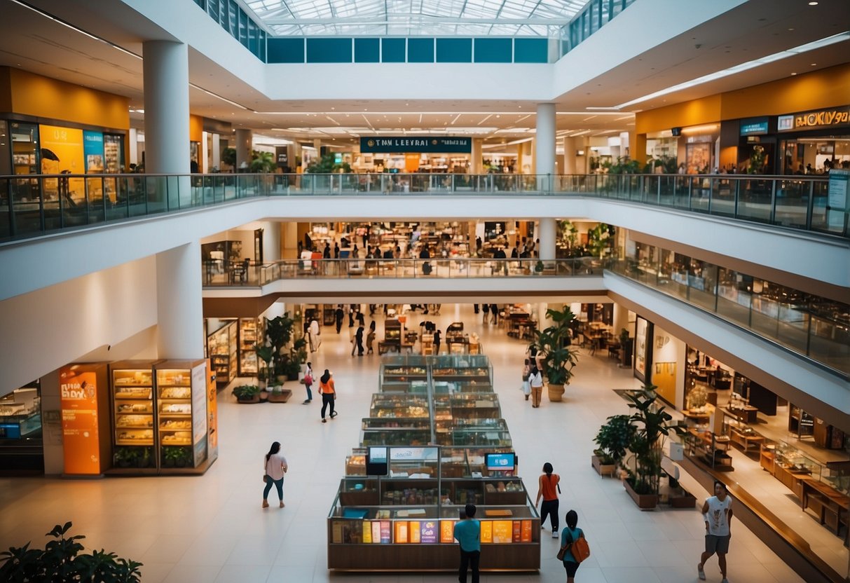 Shoppers browsing through colorful displays and taking advantage of special offers at Paya Lebar furniture mall