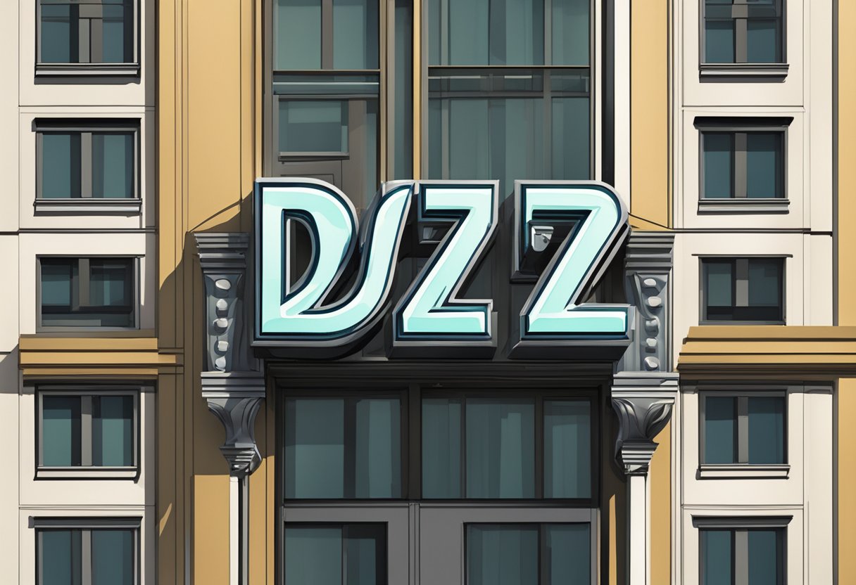 A sign with the letters "DZ" prominently displayed, possibly on a building or a vehicle