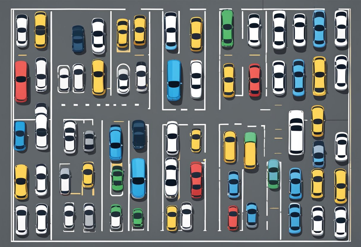 A parking lot with labeled and reserved parking spaces