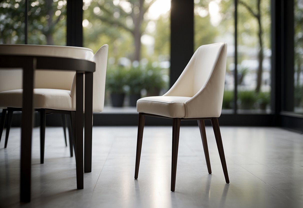 A sleek, modern dining chair sits in a well-lit room, its curved back and slender legs exuding elegance and style