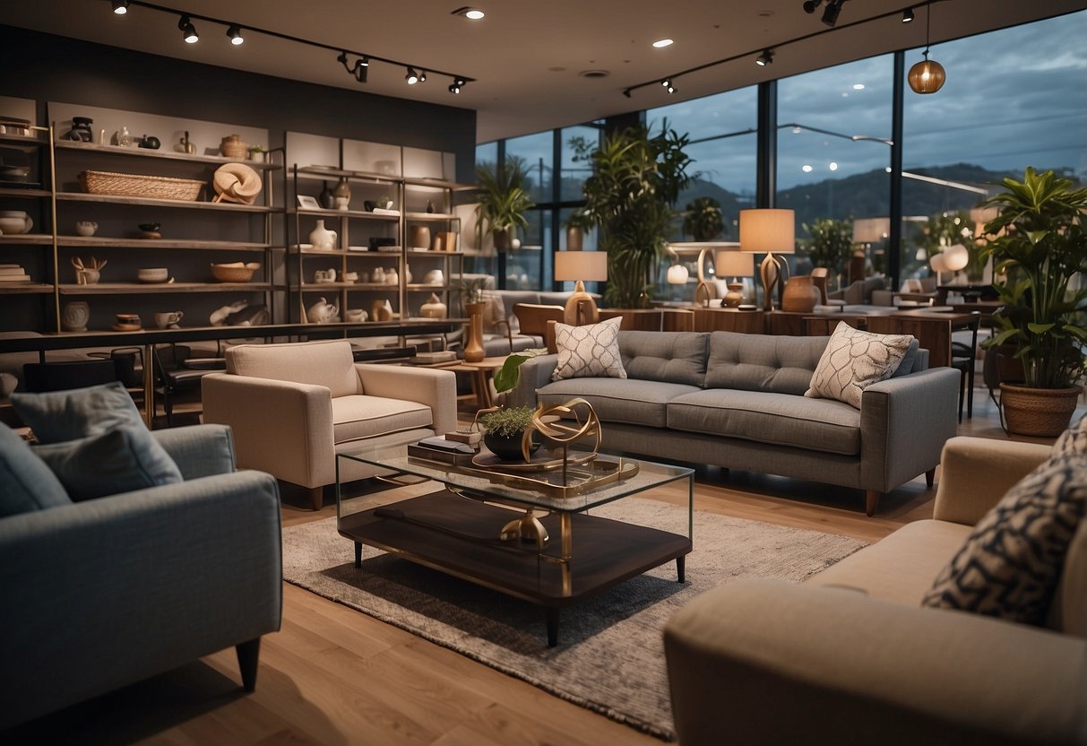 A person browsing through various furniture options, comparing prices and quality to find the perfect pieces for their home
