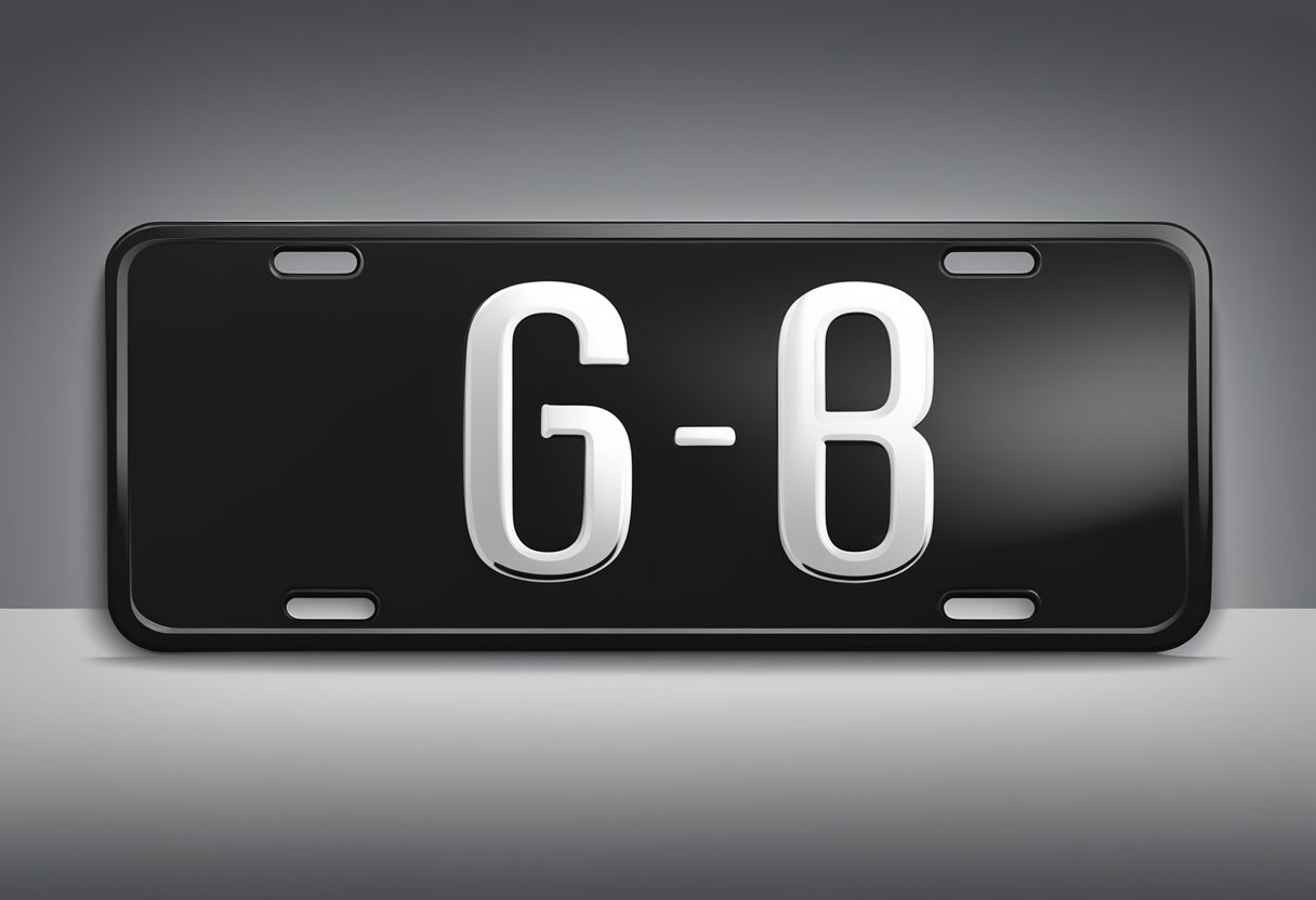 A black license plate with "gbg" in white letters on a dark background