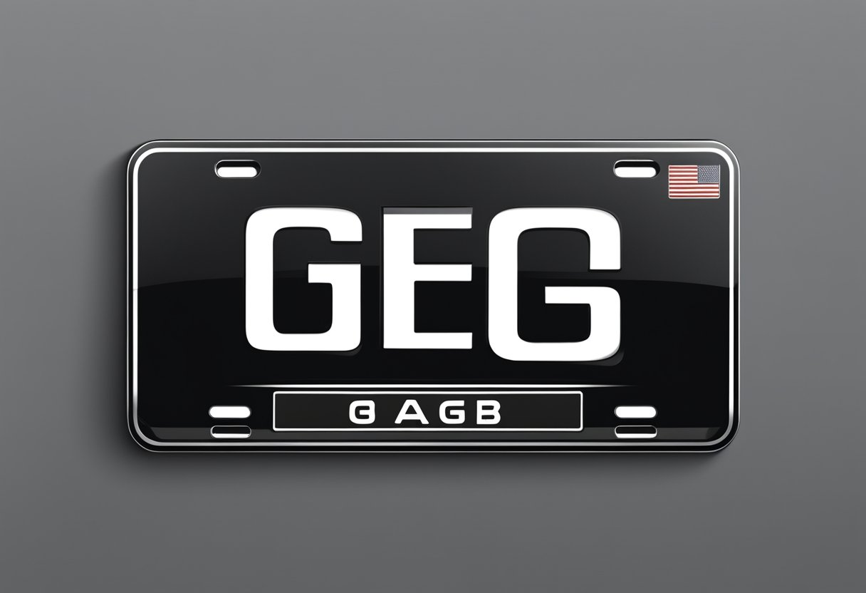 A black license plate with the letters "gbg" in white, against a dark background. The plate has a sleek, modern design, hinting at its historical significance