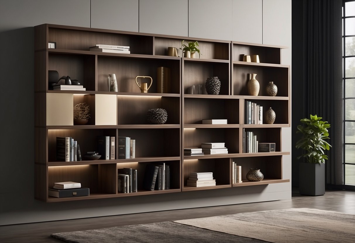 A sleek, modern bookshelf with a hidden compartment accessible through a discreet button. Security and accessibility combined in a stylish piece of furniture