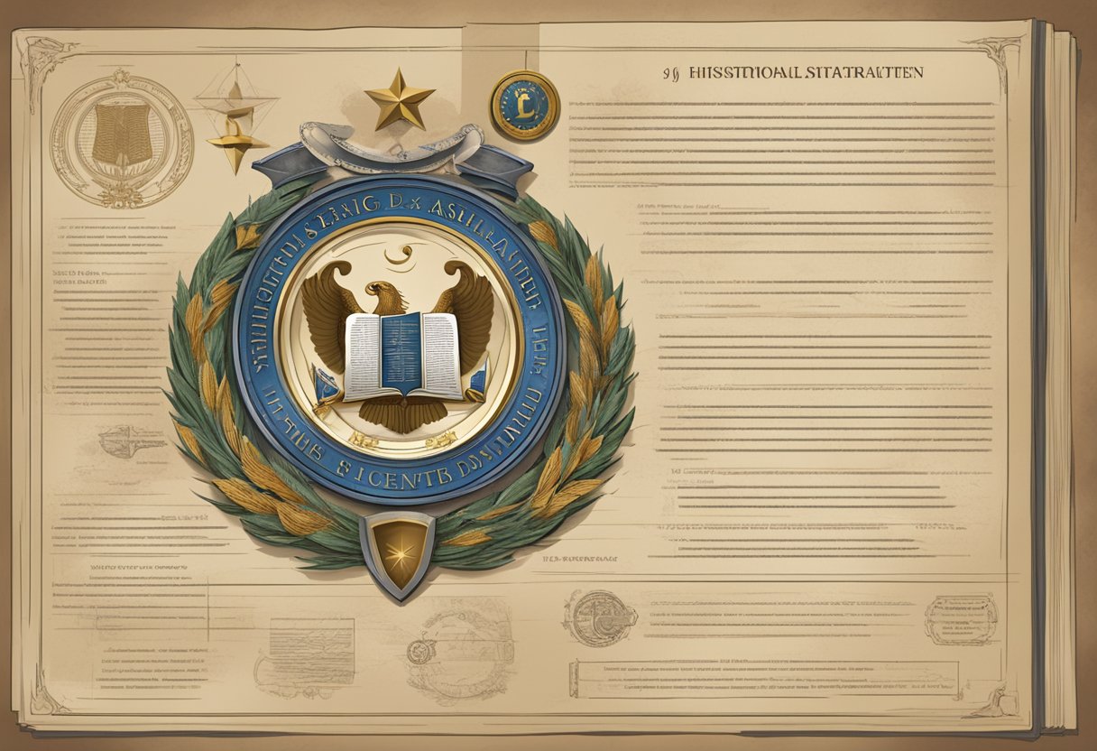 A historical document with the SIG emblem and a brief history, surrounded by symbols representing its significance