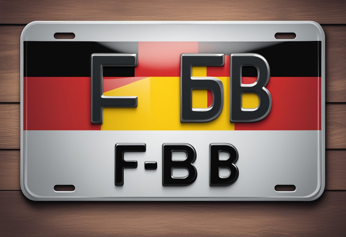 A German license plate with the letters "FFB" prominently displayed, against a backdrop of the German flag