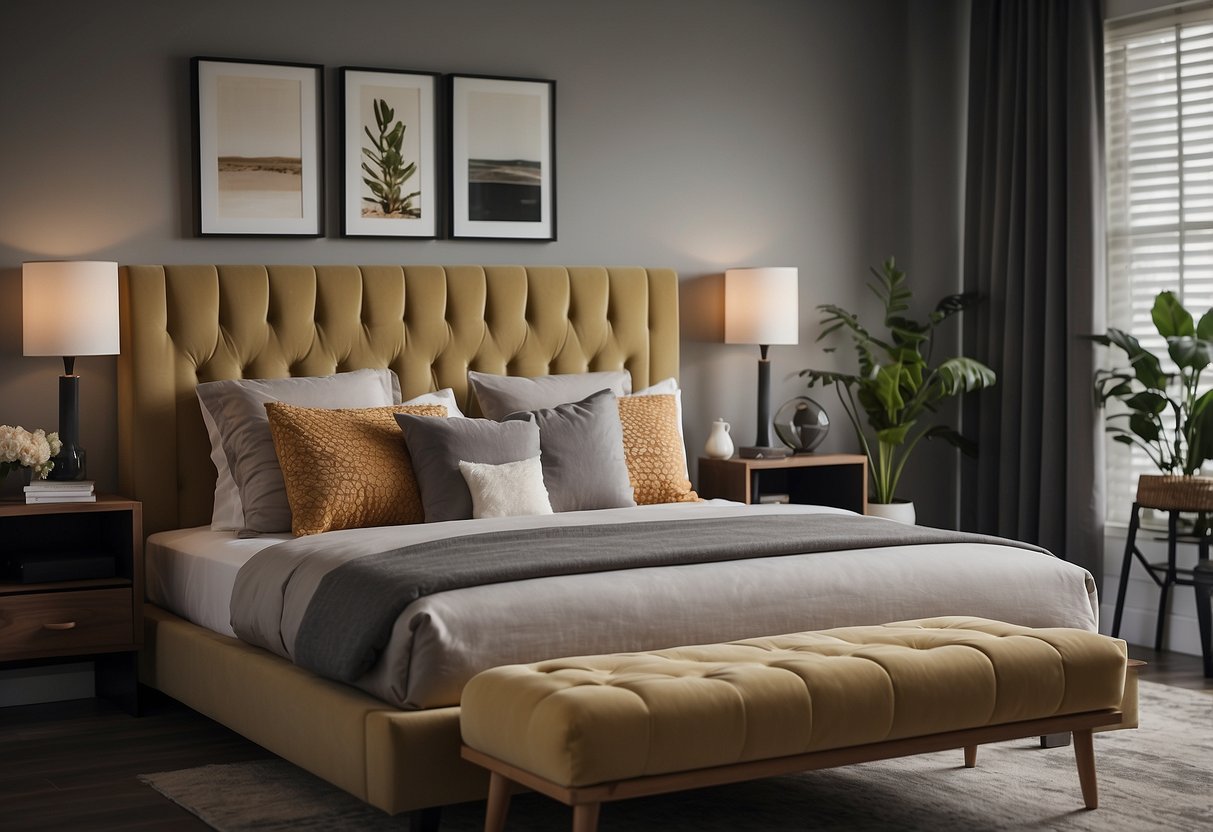 A bedroom with discounted furniture, labeled deals and financing options displayed prominently