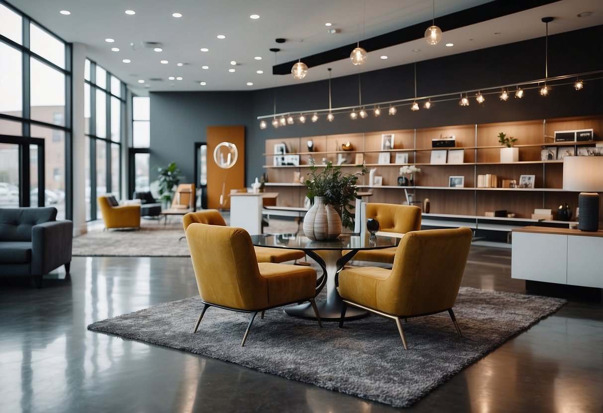 A spacious showroom with modern furniture displays in Labrador. Bright lighting and sleek designs create a welcoming atmosphere