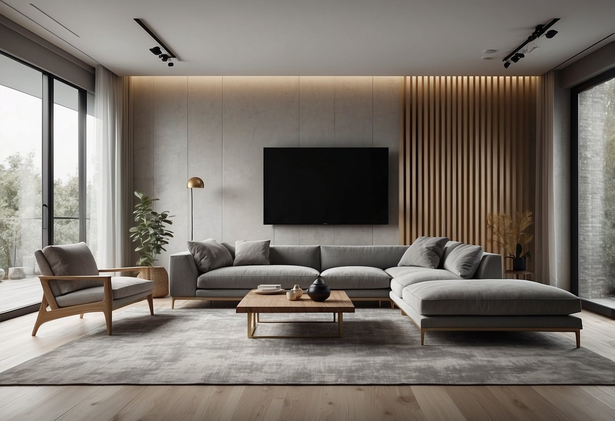 A modern living room with Weltmeister furniture, featuring sleek lines, minimalist design, and high-quality materials