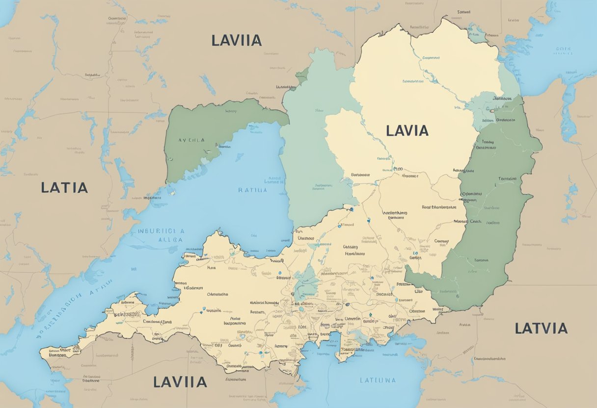 A map of Latvia with demographic data and landmarks