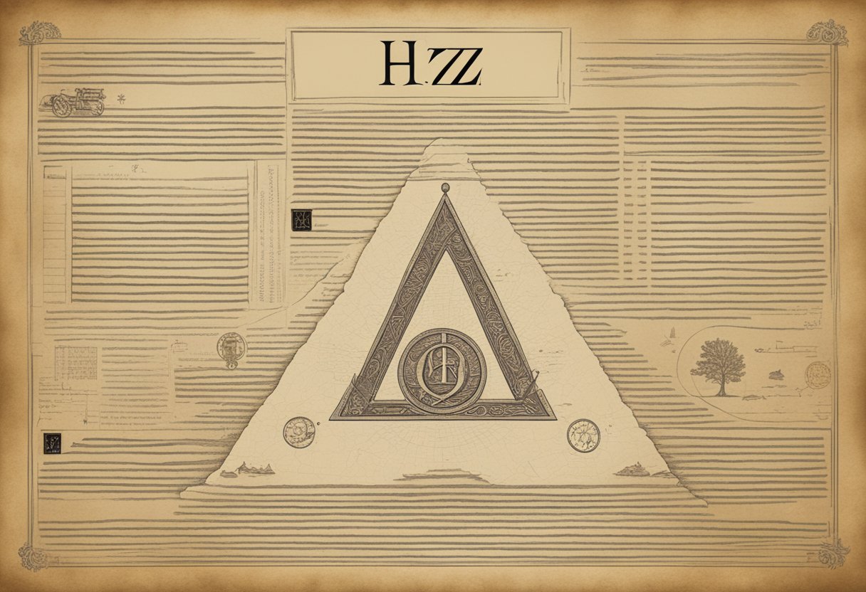 A historical document with the letters "HZ" prominently displayed, surrounded by symbols representing its origin and significance