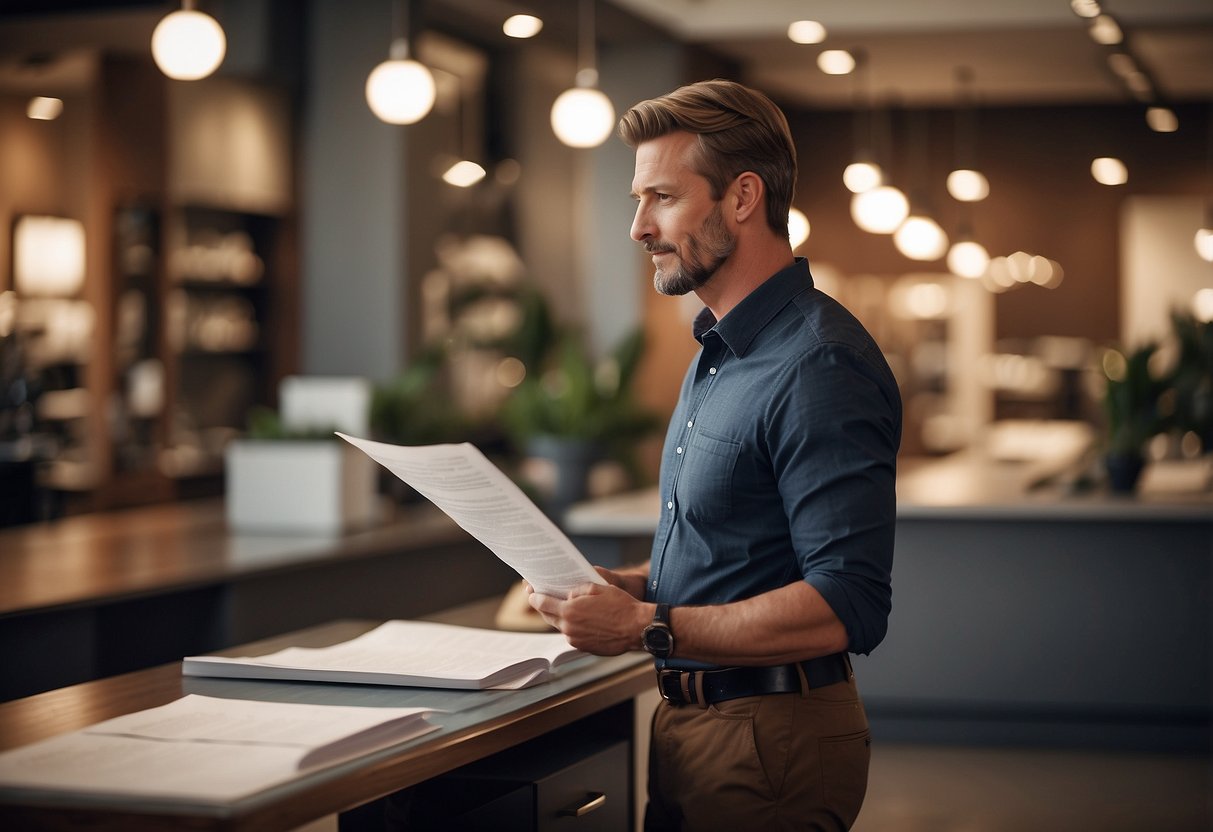 A customer browsing through a list of questions about Harrison Furniture, with a customer service representative ready to assist