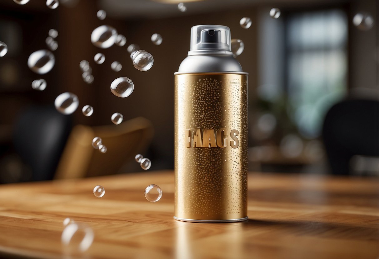 A can of wood furniture spray surrounded by various FAQ bubbles and a list of common inquiries