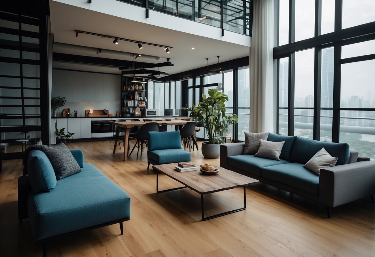 A loft in Singapore with modern furniture, carefully arranged for installation and safety considerations