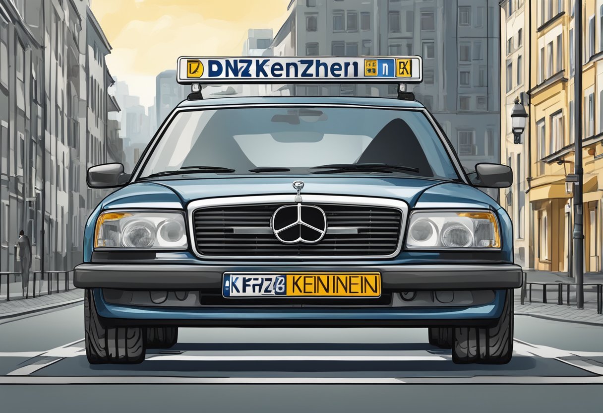 A car with the license plate "KFZ-Kennzeichen DN" parked in a city street