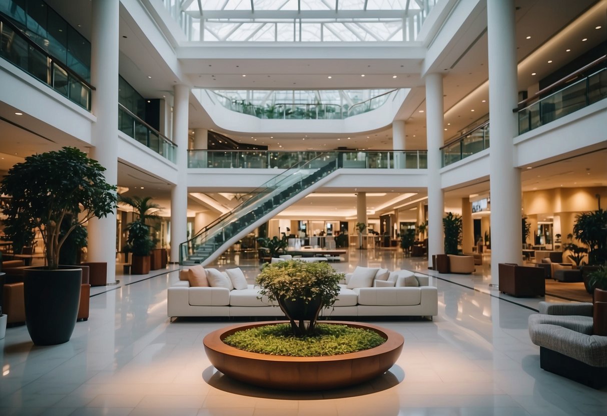 A spacious, well-lit furniture mall in Singapore, with modern and traditional pieces displayed in various showrooms
