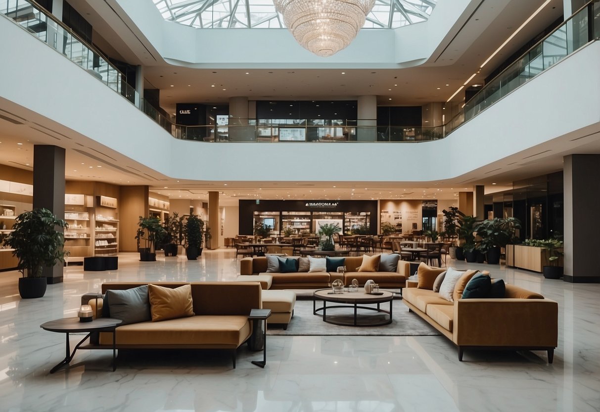 A spacious furniture mall in Singapore, with modern and elegant displays, located on Toh Guan Road