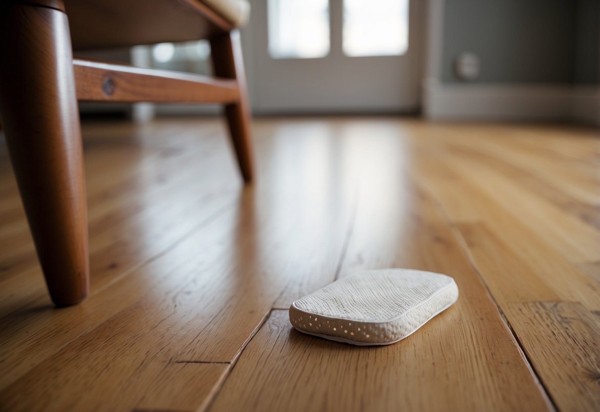 Furniture pads placed under chair legs on hardwood floor