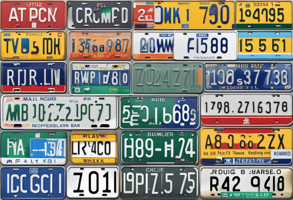 A car license plate bar with various vehicle registration plates displayed