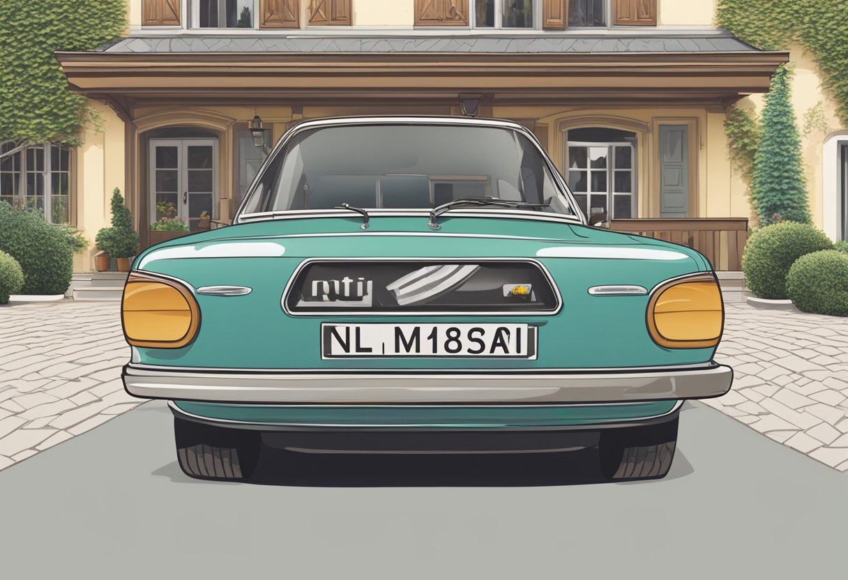 A car with the license plate NEA, symbolizing a specific region in Germany, is parked in front of a traditional Bavarian house