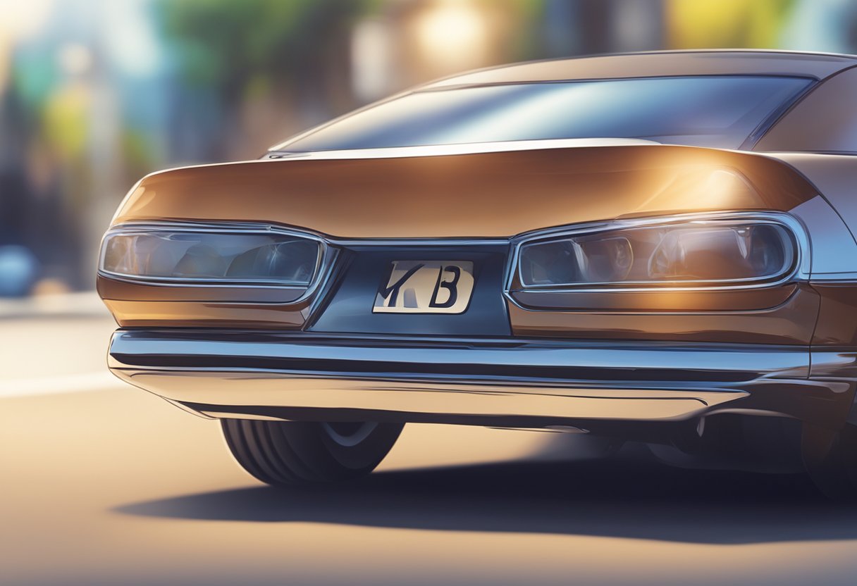 The license plate 'KB' in focus, with a blurred background of a car