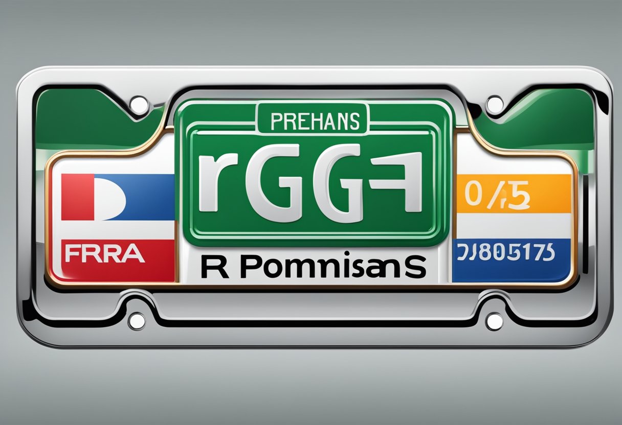 A red and green car license plate with the letters "rg" prominently displayed