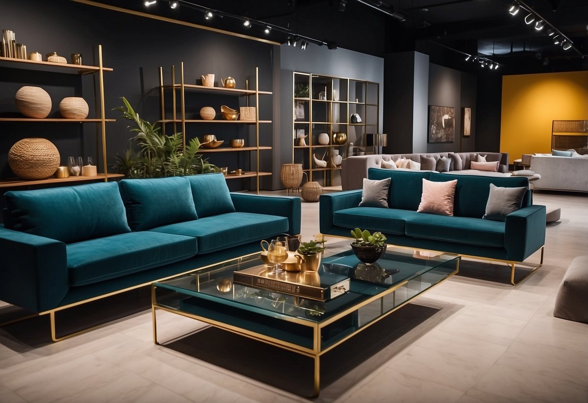 A modern showroom displays a range of sleek, innovative gamma furniture pieces in various colors and styles