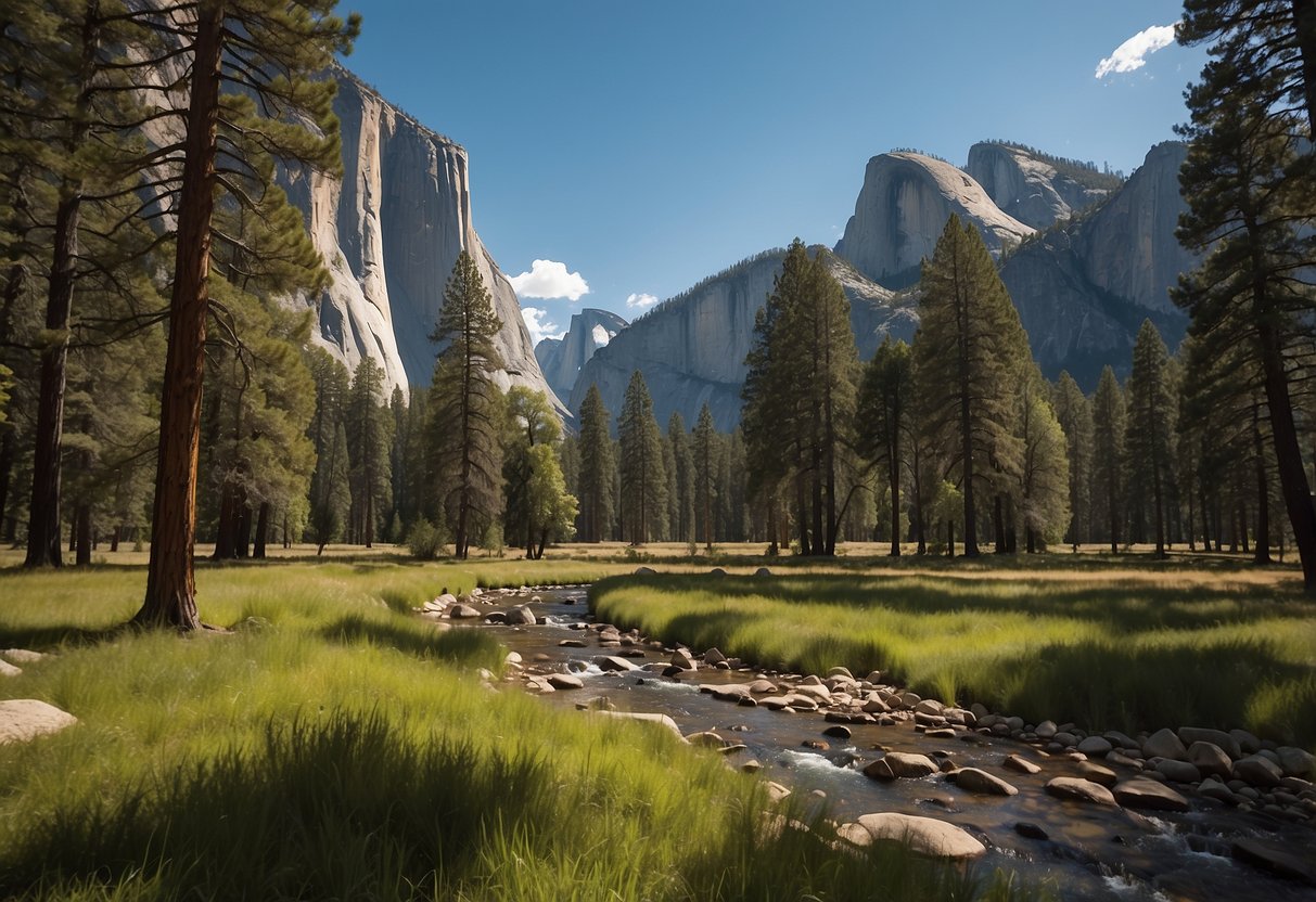 Yosemite Valley, with towering granite cliffs and lush greenery, offers several picturesque picnic spots in Yosemite National Park