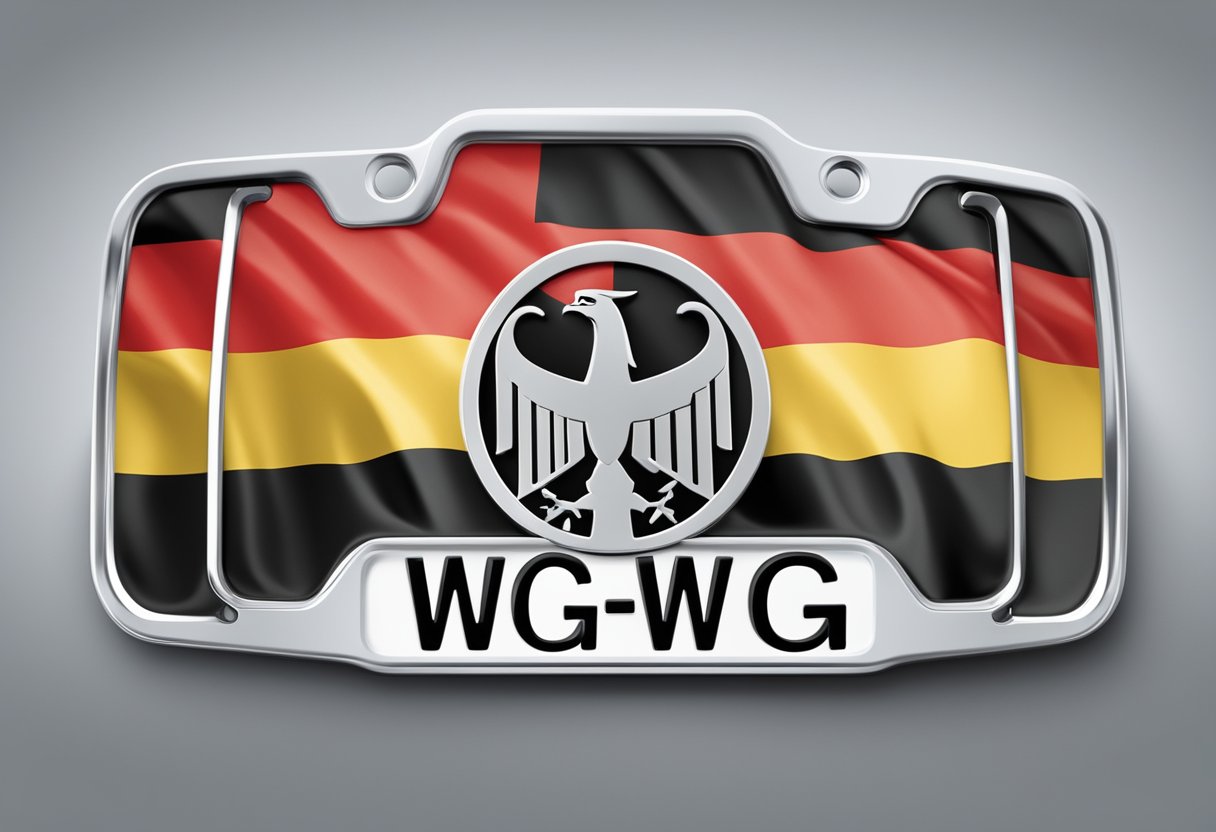 A German license plate with the letters "WG" visible against a backdrop of the German flag