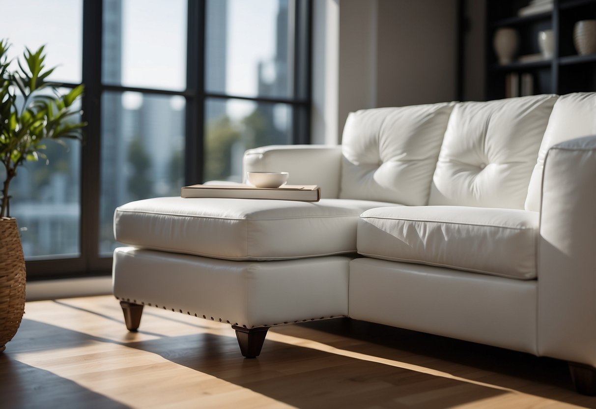 White furniture gleams after cleaning, with no stains in sight. Sunlight illuminates the spotless surfaces, highlighting their pristine condition